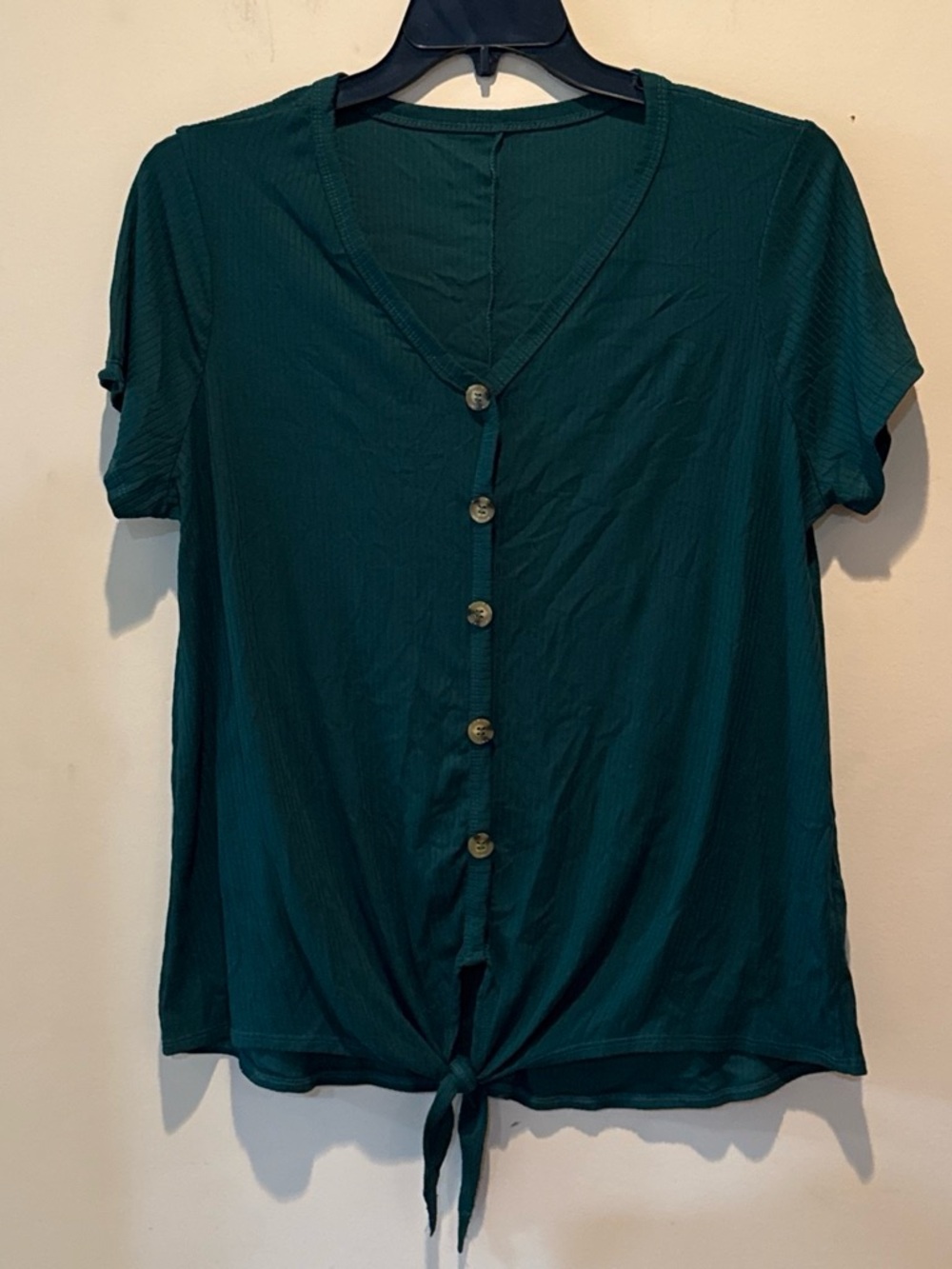 Women’s Green Button-Front Tie Hem Top